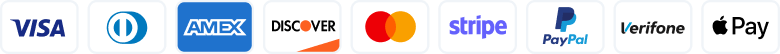 Visa, Diners Club, American Express, Discover, Mastercard, Stripe, PayPal, Verifone, Apple Pay